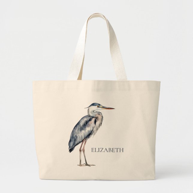 Coastal Blue Heron Bird Personalized Jumbo Stoffbeutel (Vorne)