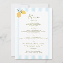 Coastal Blue Lemon Amalfi Wedding Menu Card