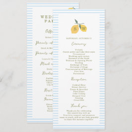 Coastal Blue Lemon Amalfi Wedding Program Card Einladung