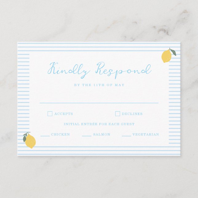 Coastal Blue Lemon Amalfi Wedding RSVP Card Begleitkarte (Vorderseite)