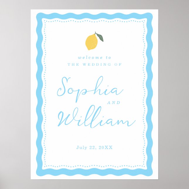 Coastal Blue Lemon Amalfi Wedding Welcome Sign Poster (Vorne)