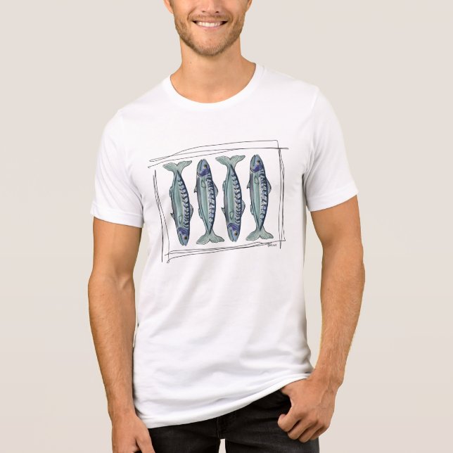 Coastal Blue Mackerel Seamless Ocean Fish Pattern Tri-Blend Shirt (Vorderseite)