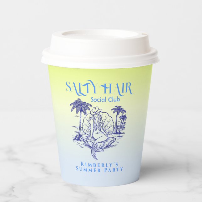 Coastal Blue Mermaid Cowgirl Summer Party Pappbecher (Vorderseite)