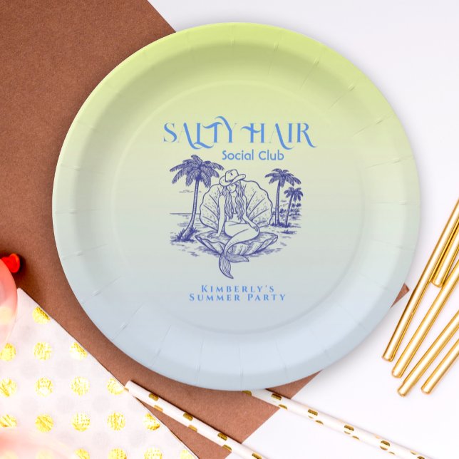 Coastal Blue Mermaid Cowgirl Summer Party Pappteller (Von Creator hochgeladen)