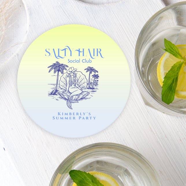 Coastal Blue Mermaid Cowgirl Summer Party Runder Pappuntersetzer (Von Creator hochgeladen)