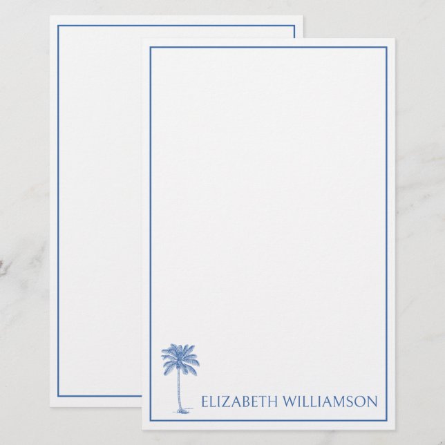 Coastal Blue Palmetto Palm Tree Personalisiert Briefpapier (Vorne/Hinten)