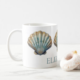 Coastal Blue Scallop Seashell Personalisiert Kaffeetasse