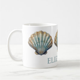 Coastal Blue Scallop Seashell Personalisiert Kaffeetasse