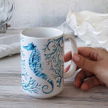 Coastal Blue Seahorse and Coral Watercolor Kaffeetasse<br><div class="desc">Add coastal style to your home with my pretty latte mug designed using my original hand painted seahorse with coral. Watercolor Artwork by Victoria Rigali Designs. Perfect beach theme Christmas gift under $25. To see more designs,  visit VG Invites at www.zazzle.com/dotellabelle</div>