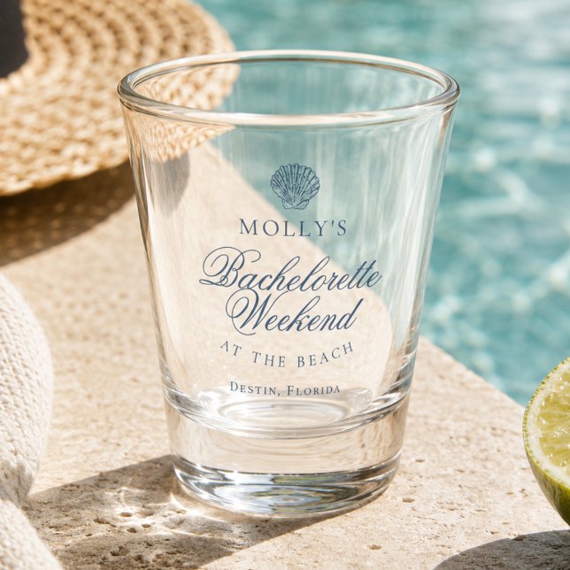Coastal Blue Seashell Junggesellinnenabschied Schnapsglas (Coastal Blue Seashell Bachelorette Shot Glass)