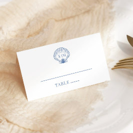 Coastal Blue Seashell Monogram Wedding Platzkarte