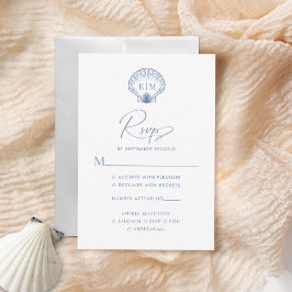 Coastal Blue Seashell Monogram Wedding RSVP Karte