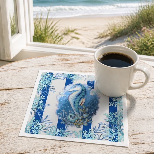 Coastal Blue Seepferd Paper Napkins Serviette (Von Creator hochgeladen)