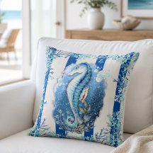 Coastal Blue Seepferd Throw Kissen