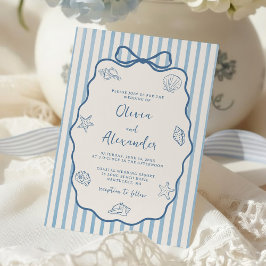 Coastal Blue Stripe Whimsical Hand Drawn Wedding Einladung