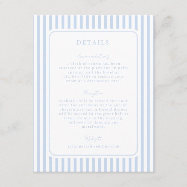 Coastal Blue Striped Wedding Detail Begleitkarte (Vorderseite)