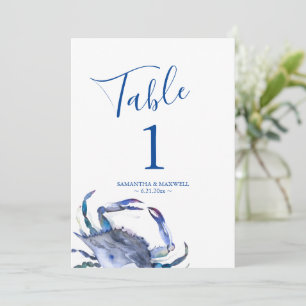 Coastal Blue Watercolor Crab Wedding Tischnummer