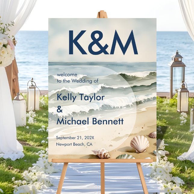 Coastal Blue Wedding Eintrag mit Initials Acrylschild (Von Creator hochgeladen)