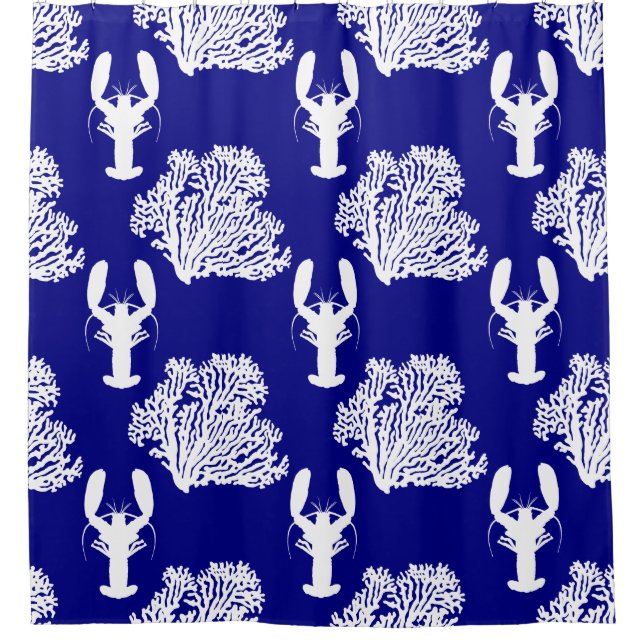 Coastal Blue White Lobster Muster Duschvorhang (Vorderseite)