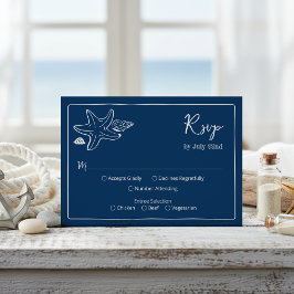 Coastal Blues Seashells & Script Hochzeit RSV RSVP Karte