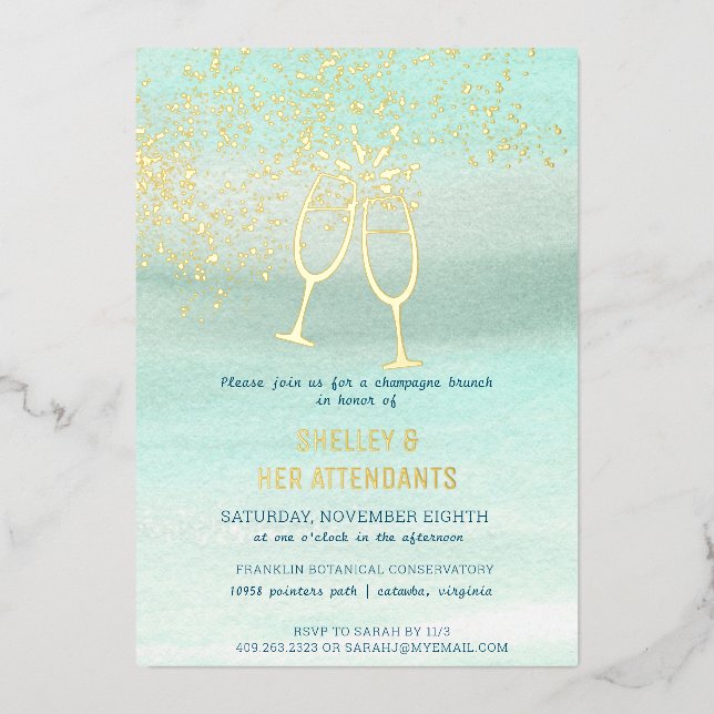 Coastal Bridesmaids Champagne Brunch Dusche Folieneinladung (Vorderseite)
