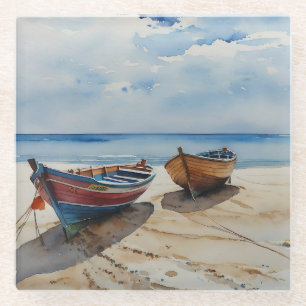 "Coastal Calm" Eine ruhige Wasserfarbenwelt Glasuntersetzer