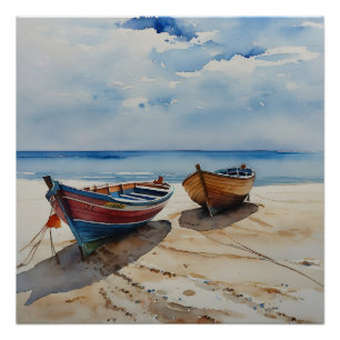"Coastal Calm" Eine ruhige Wasserfarbenwelt Poster