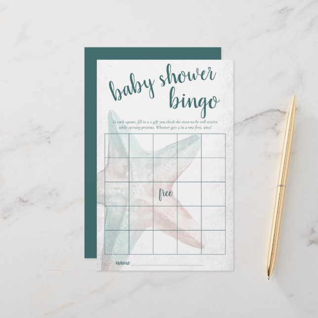 Coastal Chic | Aquamarines Starfish Bingo Duschspi (Vorderseite/Rückseite Beispiel)