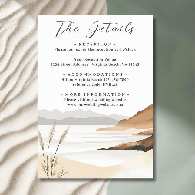 Coastal Chic Beach Wasserfarbe Hochzeitsdetails Begleitkarte (Front - Coastal Chic Beach Watercolor Wedding Details Enclosure Card)