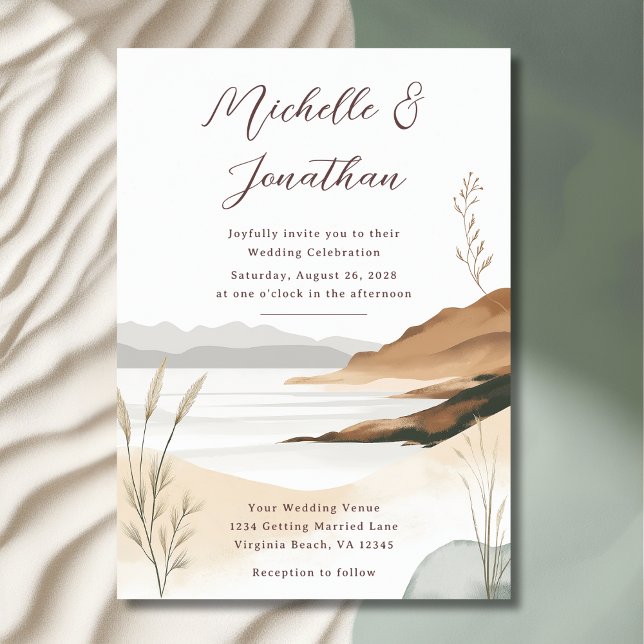 Coastal Chic Beach Wasserfarbe Landschaft Hochzeit Einladung (Front - Coastal Chic Beach Watercolor Landscape Wedding Invitation)