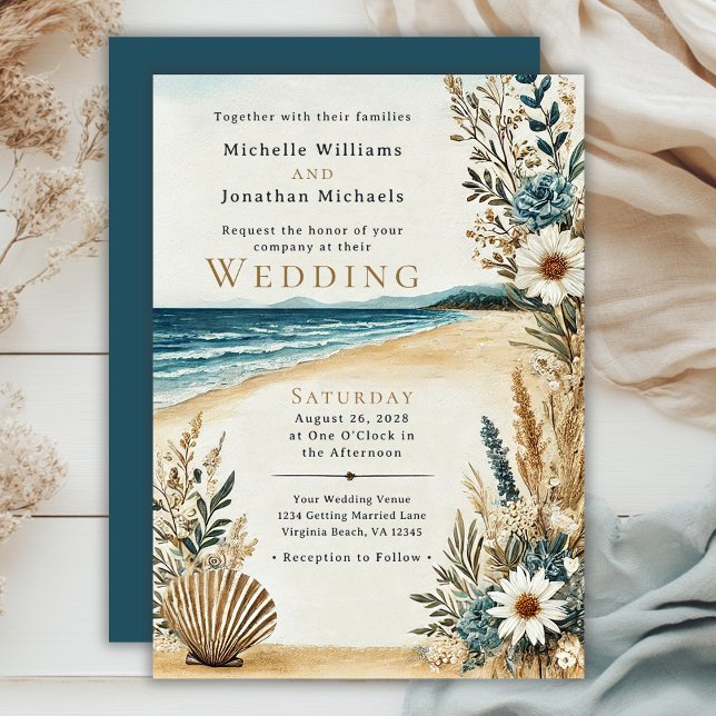 Coastal Chic Beach Watercolor Hochzeit Einladung (Coastal Chic Beach Watercolor Wedding Invitation)