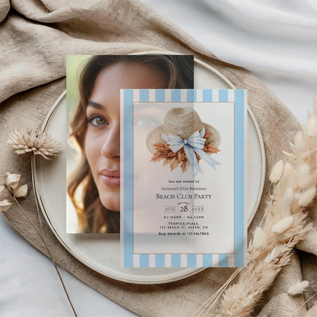 Coastal Chic Beachclub Herbst Geburtstagsfeier (Coastal Chic Beach Club Autumn Fall Birthday Party Vellum Invitations)