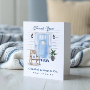 Coastal Chic Beachy Watercolor Blue Front Door Dankeskarte