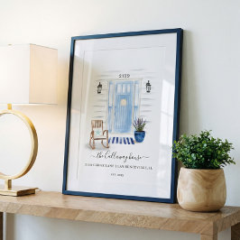 Coastal Chic Beachy Watercolor Blue Front Door Poster