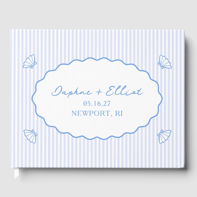 Coastal Chic Blue Nautical Personalisiert Wedding Gästebuch (Vorderseite)