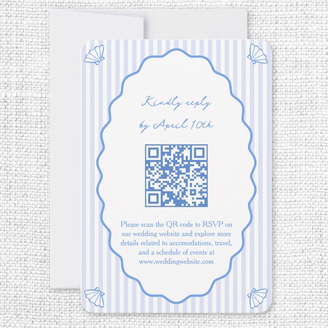 Coastal Chic Blue Wedding Website QR Code UAWG RSVP Karte (Von Creator hochgeladen)