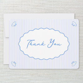 Coastal Chic Blue & White Strip Muschel Handgeschr Dankeskarte