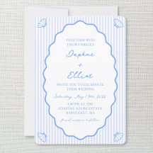 Coastal Chic Blue & White Striping Wavy Wedding