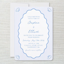 Coastal Chic Blue & White Striping Wavy Wedding Einladung