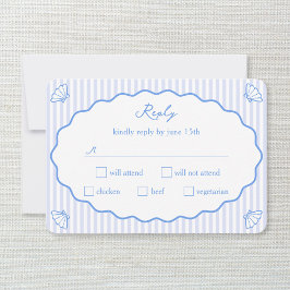 Coastal Chic Blue & White Striping Wavy Wedding RSVP Karte