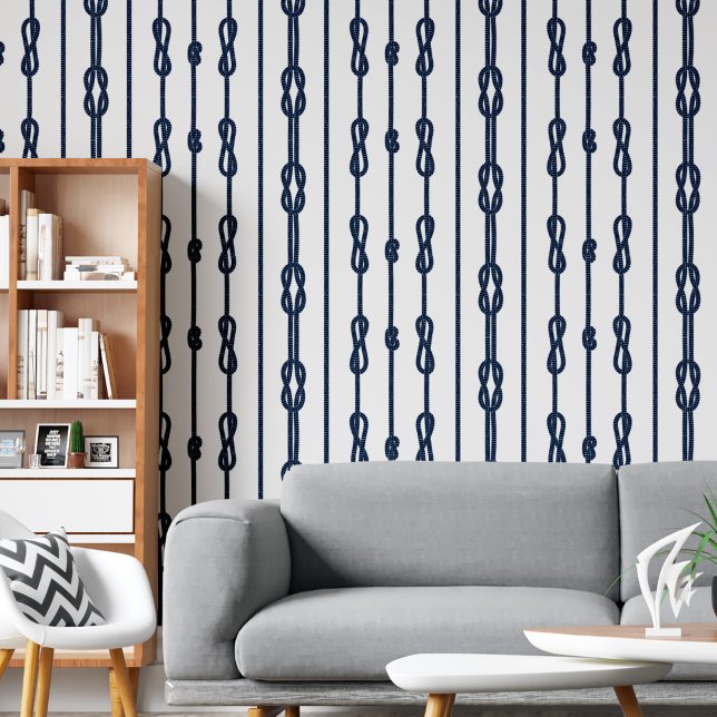 Coastal chic Deep Blue Seil und Segler Knoten Tapete (Coastal chic Deep blue rope and sailor's knots Wallpaper)
