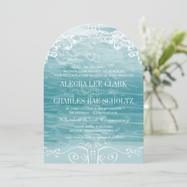 Coastal Chic Destination Beach Hochzeit Einladung (Stehend Vorderseite)