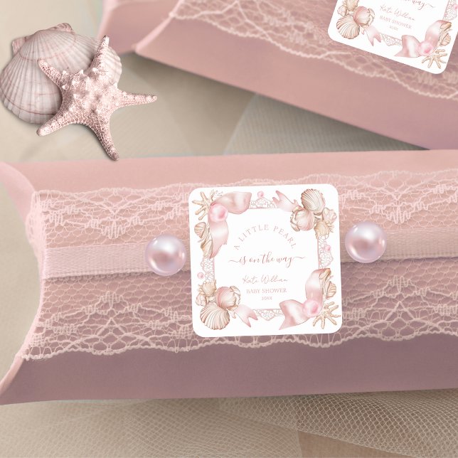 Coastal chic errush pink perl Baby Dusche Quadratischer Aufkleber (Von Creator hochgeladen)