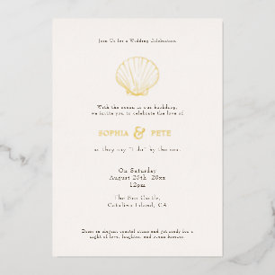 Coastal Chic Foil Wedding Einladung Beige