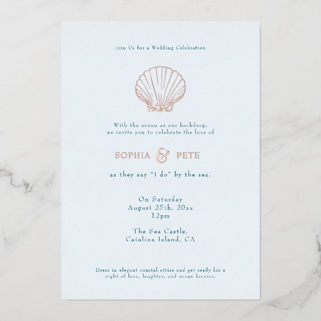 Coastal Chic Foil Wedding Einladung Blue (Vorderseite)