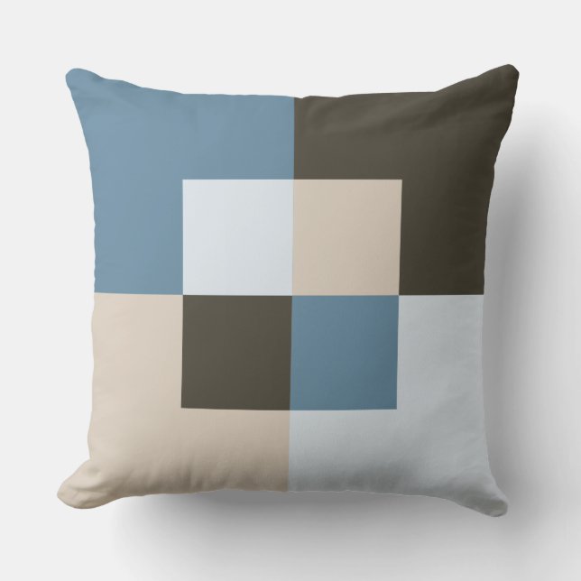 Coastal Chic Geometric Blau und Braun Kissen (Vorderseite)