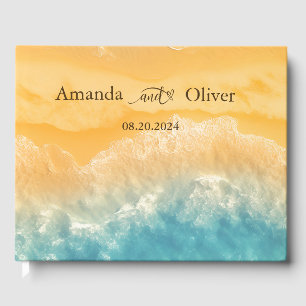Coastal Chic Golden Sand Aquamarine Hochzeit Willk Gästebuch