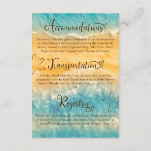 Coastal Chic Golden Sand Türkis Hochzeit Details Begleitkarte