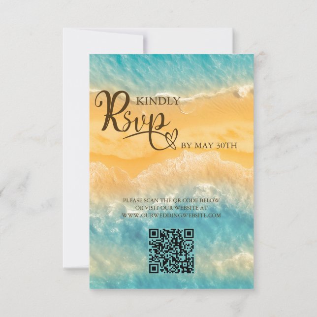 Coastal Chic Golden Sand Türkis QR Code Hochzeit RSVP Karte (Rückseite)