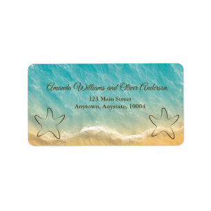 Coastal Chic Golden Sand Türkis Wasser Hochzeit Adressaufkleber